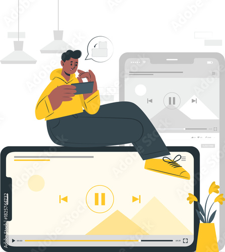 Man consuming media on smartphone