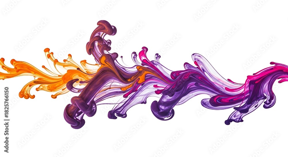 Fototapeta premium Abstract fluid art with vibrant orange, purple, and magenta ink.