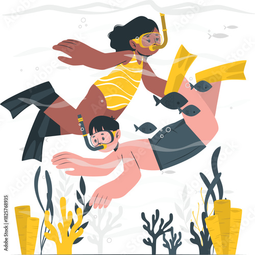 Two people snorkeling underwater exploring marine life