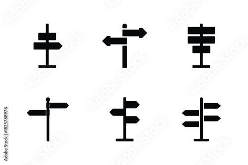 Direction signpost silhouette set, Minimalist black arrow wayfinding signs vector