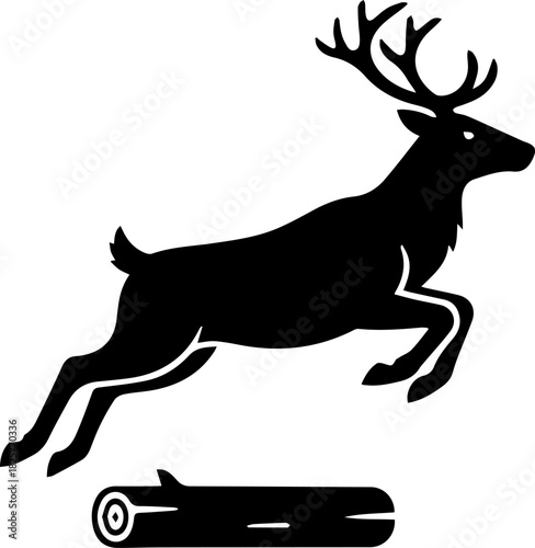 Black silhouette of a deer leaping an obstacle