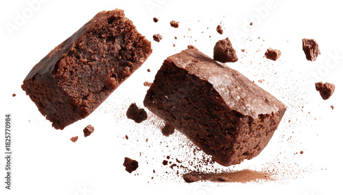 Chocolate brownies break apart with crumbs flying