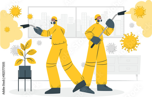 Disinfection workers in hazmat suits