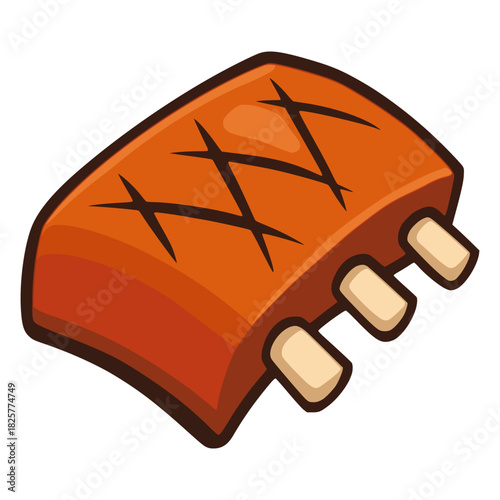 grilled beef rib food delicious flat color vector illustration template design