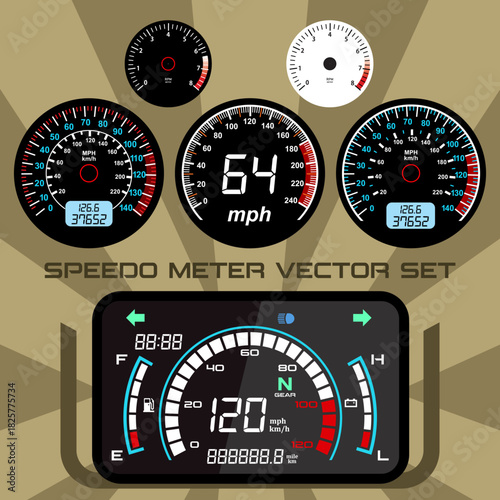 Speedometer & RPM Meter Set Template vector