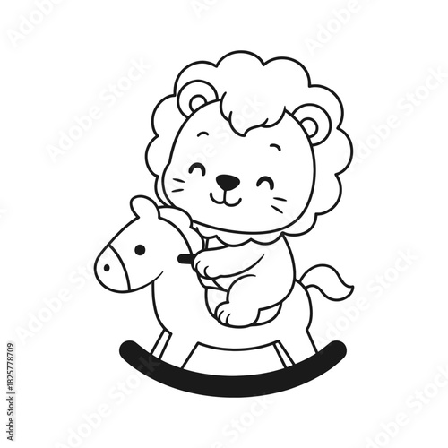 lion cub riding rocking horse coloring page