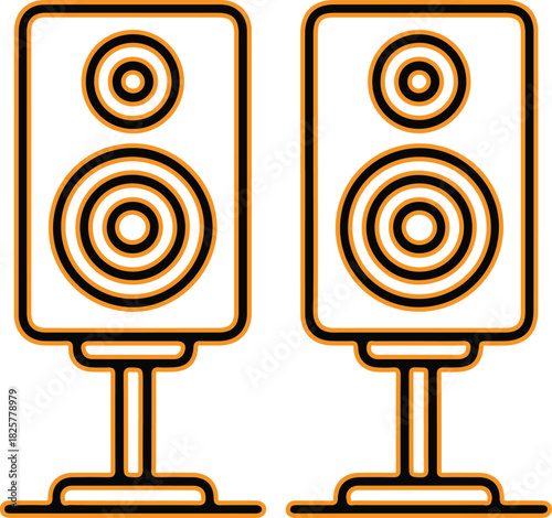 Modern stereo speaker pair on stands outline illustration