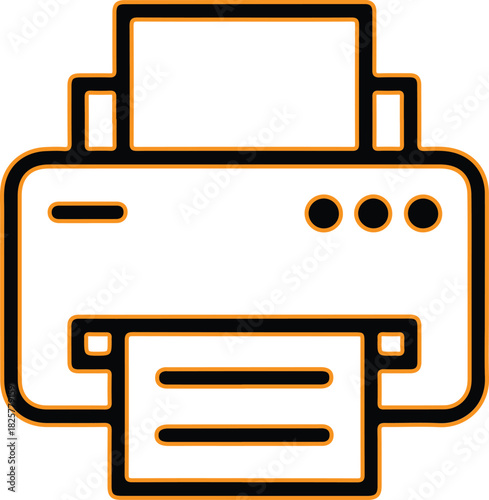 Simple line art icon of a printer printing documents