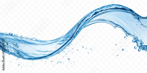 realistic smooth liquid clean water splash in different color and curve style isolated on  transparent background