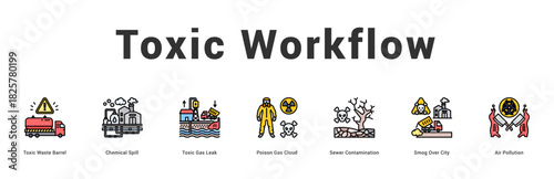 Toxic Workflow Modern and clean web banner illustration featuring thematic icons for visual communication