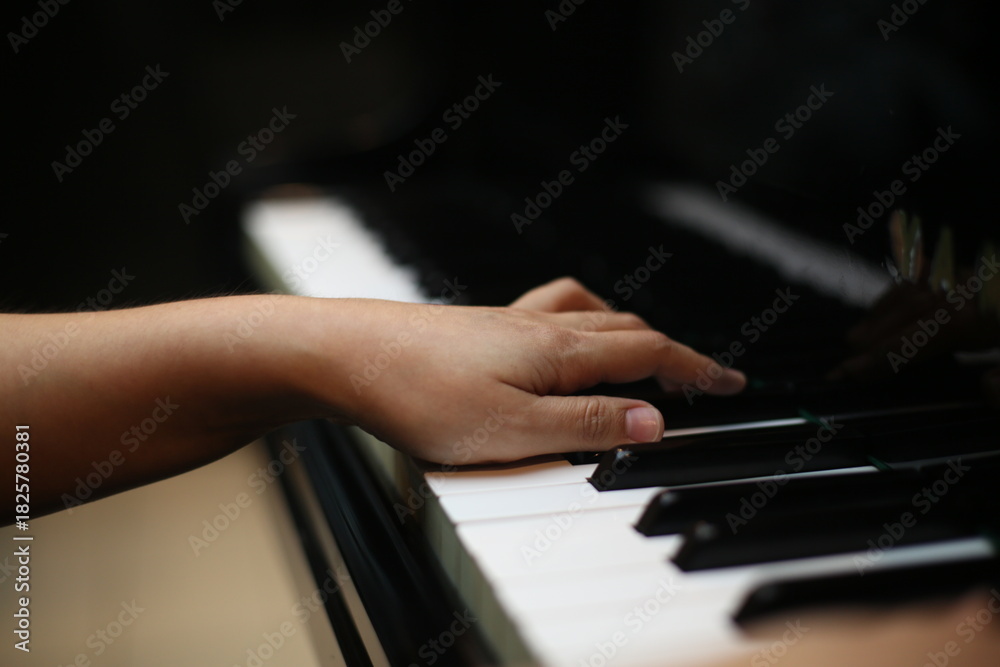 Fototapeta premium Hands Playing Piano Keys Close Up