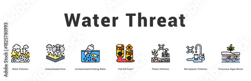 Water Threat Modern and clean web banner illustration featuring thematic icons for visual communication