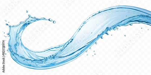 realistic smooth liquid clean water splash in different color and curve style isolated on  transparent background