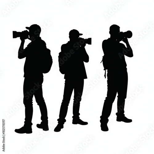 Silhouettes of photographers with cameras and backpacks