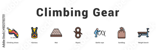Climbing Gear Modern and clean web banner illustration featuring thematic icons for visual communication