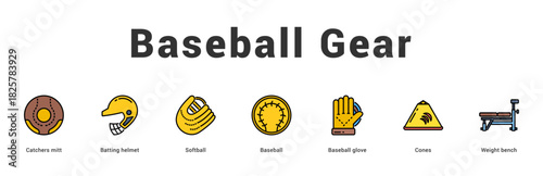 Baseball Gear Modern and clean web banner illustration featuring thematic icons for visual communication