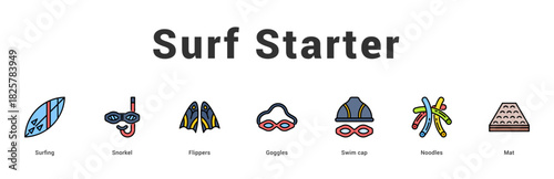 Surf Starter Modern and clean web banner illustration featuring thematic icons for visual communication