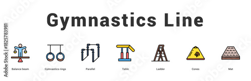 Gymnastics Line Modern and clean web banner illustration featuring thematic icons for visual communication
