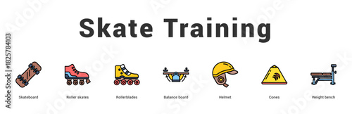 Skate Training Modern and clean web banner illustration featuring thematic icons for visual communication