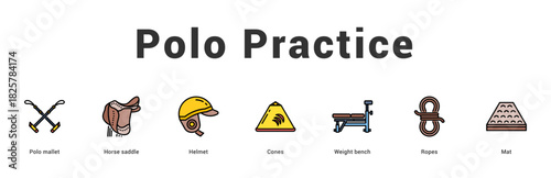 Polo Practice Modern and clean web banner illustration featuring thematic icons for visual communication