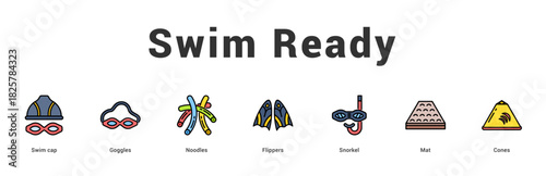 Swim Ready Modern and clean web banner illustration featuring thematic icons for visual communication