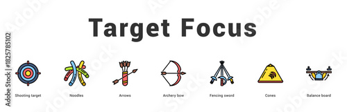 Target Focus Modern and clean web banner illustration featuring thematic icons for visual communication