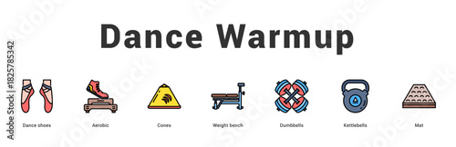 Dance Warmup Modern and clean web banner illustration featuring thematic icons for visual communication