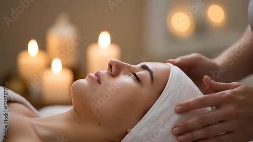 Wallpaper Mural Spa Day Bliss Relaxed Woman Receiving Head Massage with Candles in Background. Torontodigital.ca