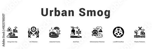 Urban Smog Modern and clean web banner illustration featuring thematic icons for visual communication