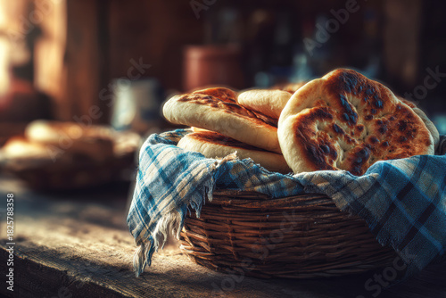 Fototapeta Naklejka Na Ścianę i Meble -  Bieszczadzkie Proziaki, soda bread, originating from Subcarpathia. AI generativ.