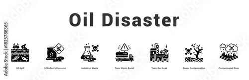 Oil Disaster Modern and clean web banner illustration featuring thematic icons for visual communication