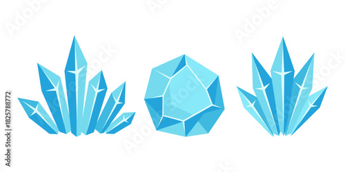 Ice Crystal Cluster Flat Colored Icon for Frozen Geometry and Winter Elements