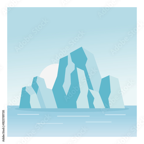 Iceberg Scene Flat Colored Illustration Showing Frozen Arctic Ocean Landscape