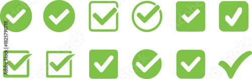 Hand drawn green check marks in various shapes and styles
