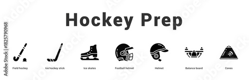 Hockey Prep Modern and clean web banner illustration featuring thematic icons for visual communication