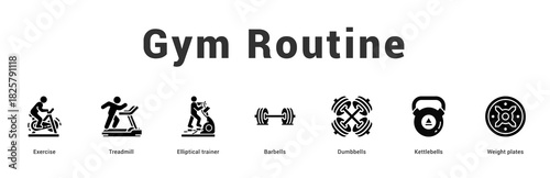 Gym Routine Modern and clean web banner illustration featuring thematic icons for visual communication