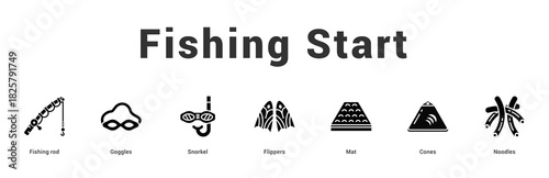 Fishing Start Modern and clean web banner illustration featuring thematic icons for visual communication