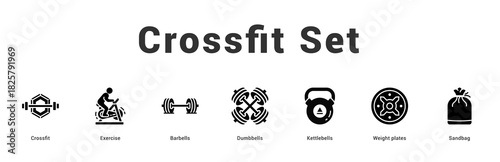 Crossfit Set Modern and clean web banner illustration featuring thematic icons for visual communication