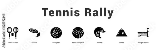 Tennis Rally Modern and clean web banner illustration featuring thematic icons for visual communication