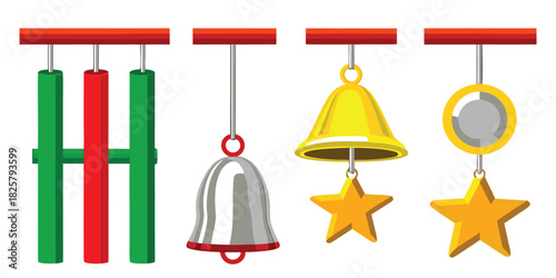 Christmas ornaments holiday decoration celebration festive season xmas bells stars joy