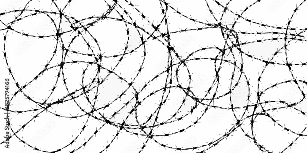 Obraz premium Abstract black barbed wire on white background for security concepts