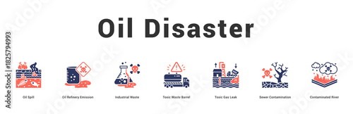 Oil Disaster Modern and clean web banner illustration featuring thematic icons for visual communication