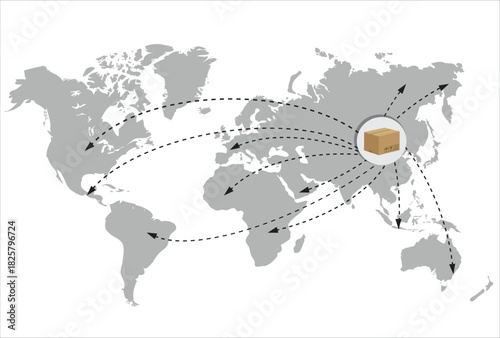 icon logo sign route work delivery China Chinese export import box trade global map vector design template element