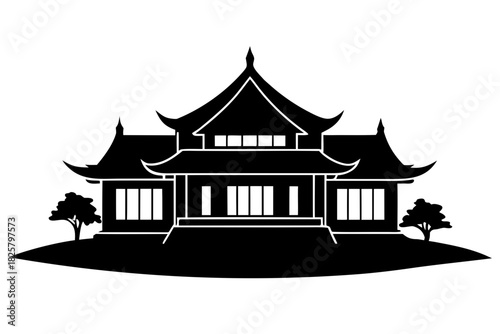 Chinese house  silhouette vector, Chinese building black symbol
