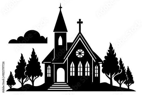 Church house  silhouette vector, Christian church icon black symbol
