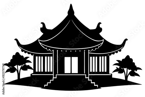 Chinese house  silhouette vector, Chinese building black symbol
