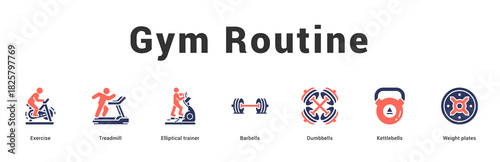 Gym Routine Modern and clean web banner illustration featuring thematic icons for visual communication