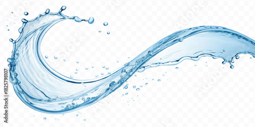 realistic smooth liquid clean water splash in different color and curve style isolated on  transparent background