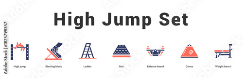 High Jump Set Modern and clean web banner illustration featuring thematic icons for visual communication