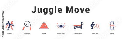Juggle Move Modern and clean web banner illustration featuring thematic icons for visual communication